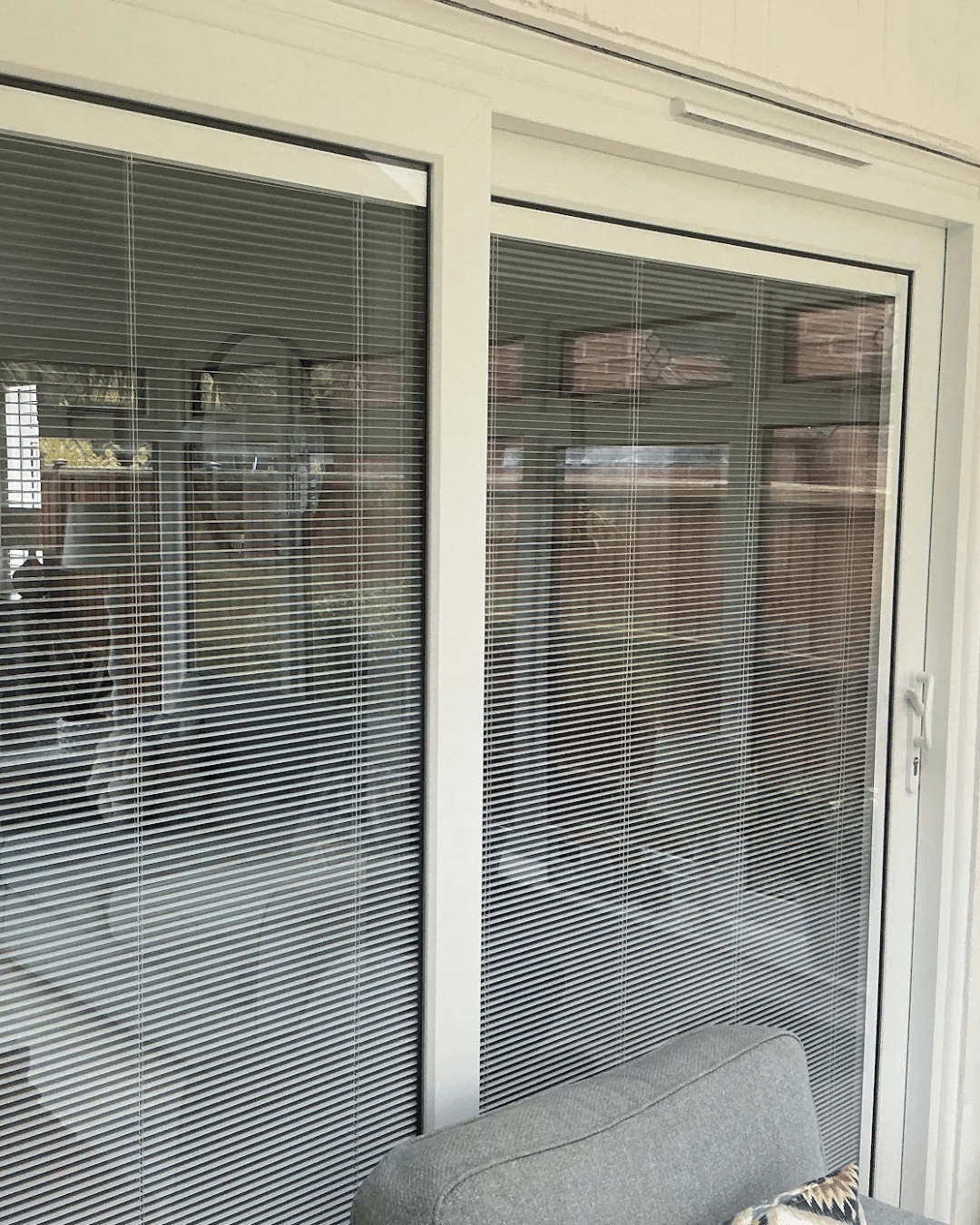 Sliding patio door with blinds