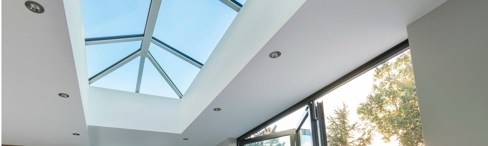 A Stratus aluminium roof lantern over an open-plan room