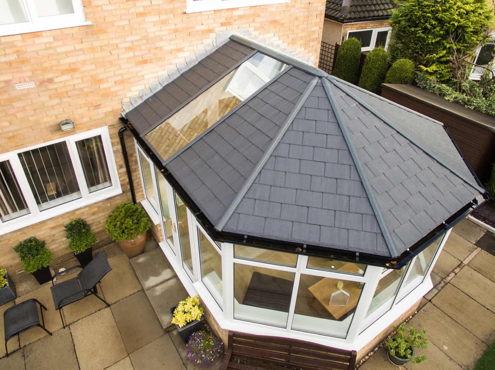 A Cara Glass conservatory with an Ultraframe roof