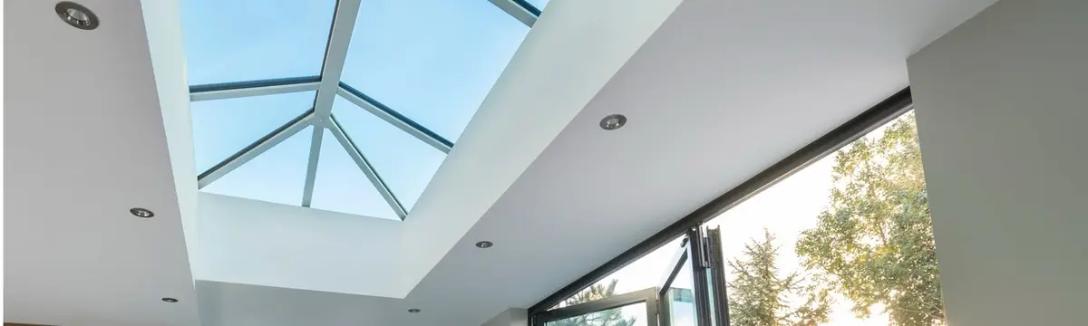 A Stratus aluminium roof lantern over an open-plan room