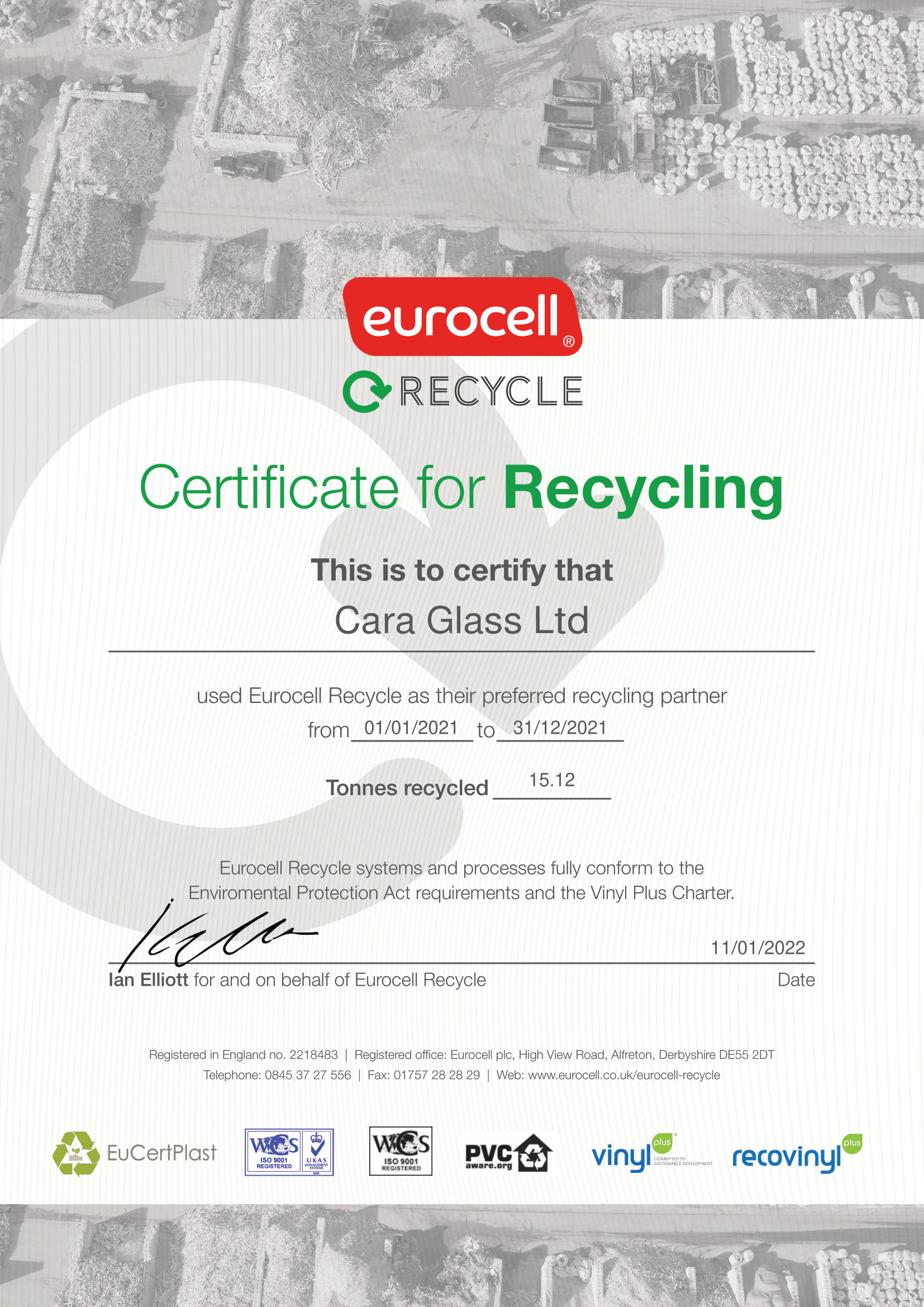 Certification for Recycling Eurocell